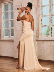 Strapless Sheath Long Dress With Sweep Train Champagne
