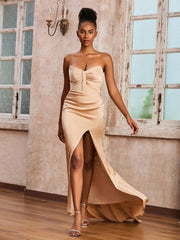 Strapless Sheath Long Dress With Sweep Train Champagne