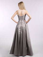 A-line Taffeta Long Dress with Pockets-Silver