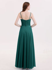Spaghetti Strap Chiffon Dress with V Neck-Peacock