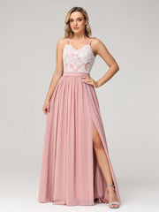 Spaghetti Strap Front Slit Dress with Ivory Lace-Dusty Rose