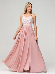 Spaghetti Strap Front Slit Dress with Ivory Lace-Dusty Rose
