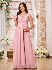 V-neck Cross Pleated Chiffon A-line Empire Dresses Dusty Rose