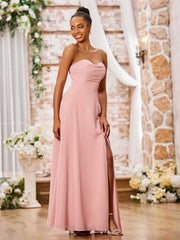 Strapless Sweetheart Neck A-line Chiffon Maxi Dresses Dusty Rose