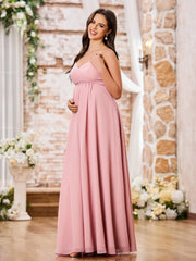 A-line V-neck Spaghetti Straps Empire Chiffon Dresses Dusty Rose