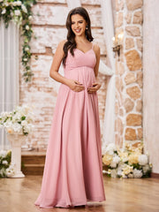 A-line V-neck Spaghetti Straps Empire Chiffon Dresses Dusty Rose