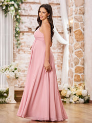 A-line V-neck Spaghetti Straps Empire Chiffon Dresses Dusty Rose