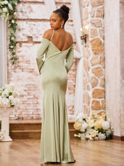 Spaghetti Straps Off Sholder Long Sleeves Dresses Dusty Sage