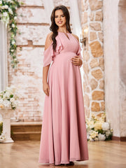 A-line Princess Floor-Length Empire Chiffon Dresses Dusty Rose