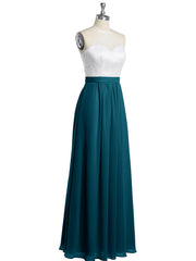 Chiffon Long Dresses with Ivory Lace Bodice-Ink Blue