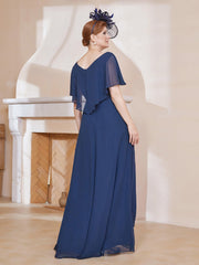 V-neck Flutter Sleeves Asymmetrical Dress Dark Navy