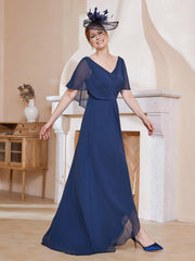 V-neck Flutter Sleeves Asymmetrical Dress Dark Navy