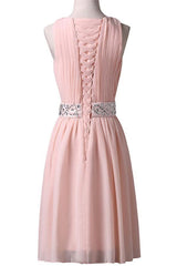 Knee-Length Sleeveless Pink Homecoming Dress With Beading Waist TR0069
