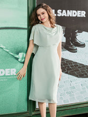 Jewel Cap Sleeve Chiffon Sheath Dress Dusty Sage
