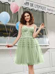 Tiered Sheer Appliqued Top Beaded Short Dress Dusty Sage