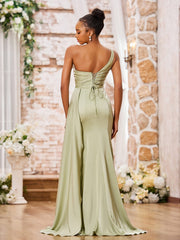 One Shoulder Sweetheart High Slit Sexy Dresses Dusty Sage