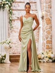 One Shoulder Sweetheart High Slit Sexy Dresses Dusty Sage