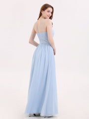 Double Strap Halter Long Chiffon Gowns-Sky Blue