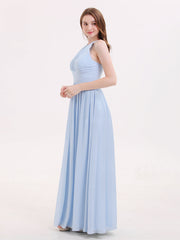Double Strap Halter Long Chiffon Gowns-Sky Blue