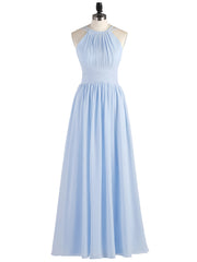 Double Strap Halter Long Chiffon Gowns-Sky Blue