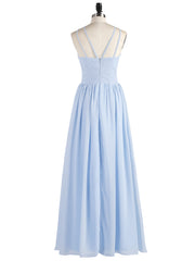 Double Strap Halter Long Chiffon Gowns-Sky Blue
