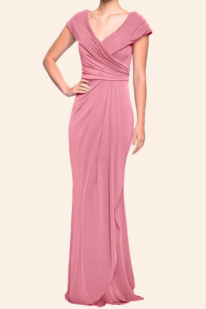 Sleeves V neck Long Mother of the Brides Dress