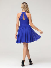 Chiffon Halter Short Bridesmaid Dresses Royal Blue