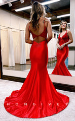 L0818 - Special Occasion Plunging  V-Neck Sleeveless Long Dress