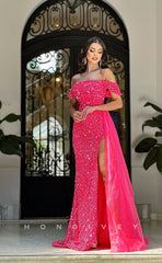 L0960 - Fully Beaded Off-Shuolder High Slit With Train Party Evening  Prom Dress