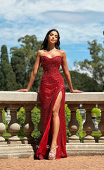 L0962 - Sparkly Fully Sequined Sleeveless High Slit With Train  Evening Party Prom Dress