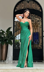 L0962 - Sparkly Fully Sequined Sleeveless High Slit With Train  Evening Party Prom Dress
