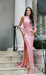 L0963 - Couture Tulle Tiered High Slit With Train  Evening Party Prom Dress