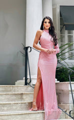 L0963 - Couture Tulle Tiered High Slit With Train  Evening Party Prom Dress
