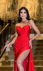 L0964 - Simple Sleeveless High Slit With Train  Evening Party Prom Dress