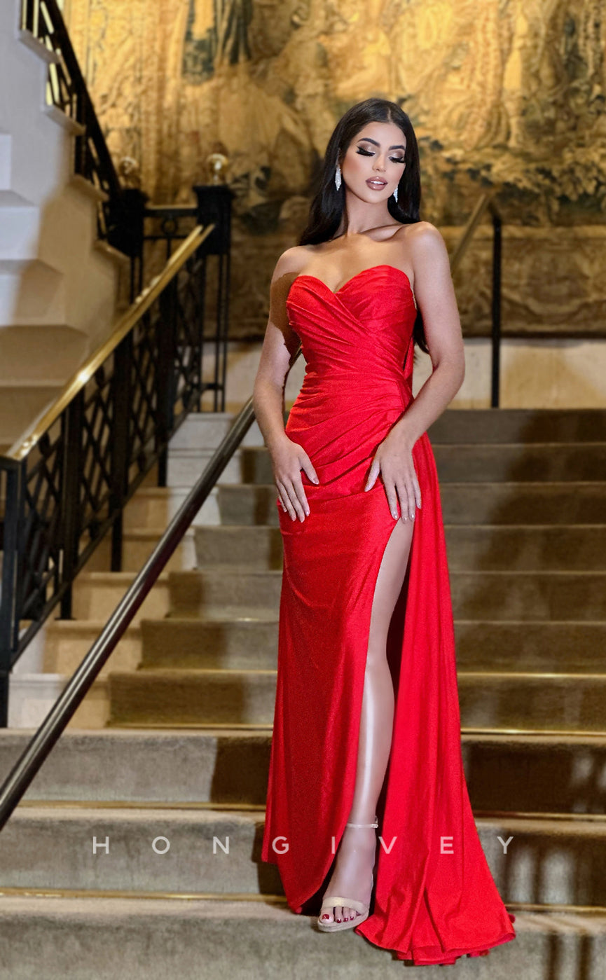 L0964 - Simple Sleeveless High Slit With Train  Evening Party Prom Dress