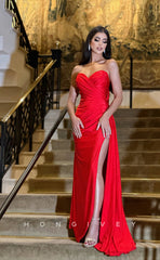 L0964 - Simple Sleeveless High Slit With Train  Evening Party Prom Dress