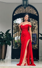 L0965 - Sparkly Off-Shuolder High Slit With Train Evening Party Prom Dress
