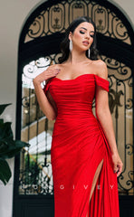L0965 - Sparkly Off-Shuolder High Slit With Train Evening Party Prom Dress