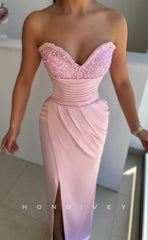 L0948 -Beaded Lace Satin Paneled Sleeveless With Slit Evening Party Prom Dress