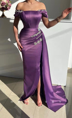 L0951 - Ornate Crystal Beaded Embellished With Train And Slit Evening Party Prom Dress