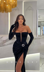 L0954 - Sexy Plunging Illusion With Train And High Slit Formal Evening Party Prom Dress