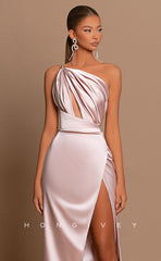 L0900 - Sleeveless Asymmetrical High Leg Slit Evening Dress