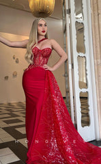 L1011 - Glitter Rhinestone Embellished Illusion With Train Evening Formal Party Prom Dress