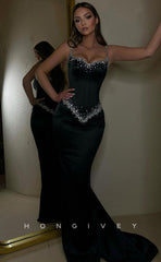 L0937 -  Couture Rhinestone Embellished  V-Neck Train Evening Party Prom Dress
