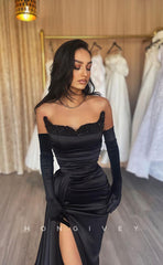 L0942 - Sparkly Lace  High Slit With Train Evening Party Prom Dress