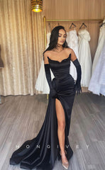 L0942 - Sparkly Lace  High Slit With Train Evening Party Prom Dress