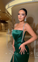 L0957 - Crystal Beaded Halter High Slit With Train Evening Party Prom Dress