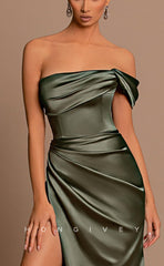 L0976 - Couture Simple Draped Sleeveless With Train and High Slit  Party Prom Formal Evening Dress