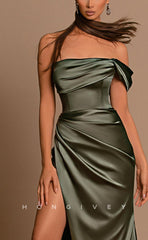 L0976 - Couture Simple Draped Sleeveless With Train and High Slit  Party Prom Formal Evening Dress