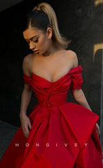 L0981 - Ornate Asymmetrical Sleeves With Train and Slit Party  Formal Evening Prom Dress